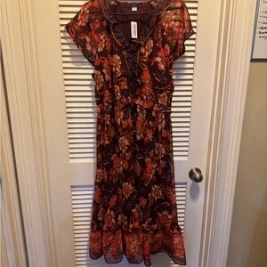 Old Navy Floral Midi Dress in Red and Brown